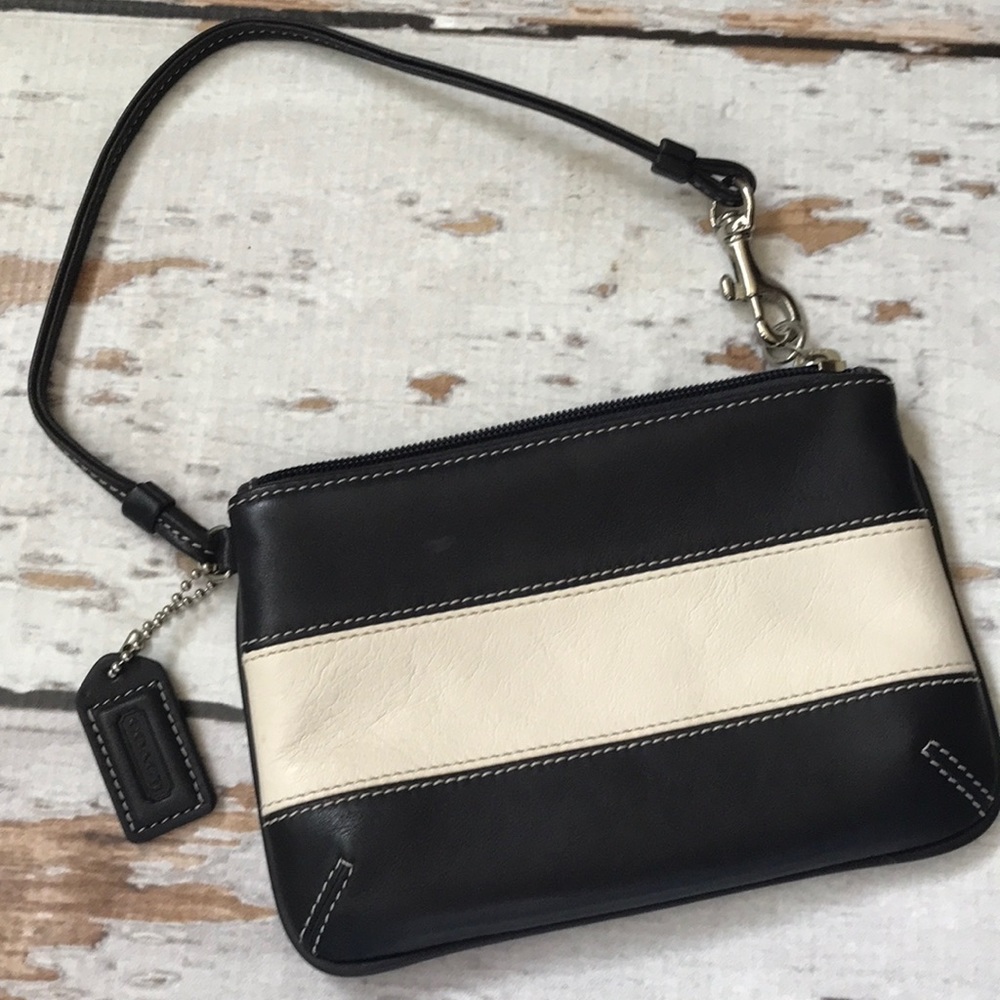 Coach wristlet black and cream leather, pretty!